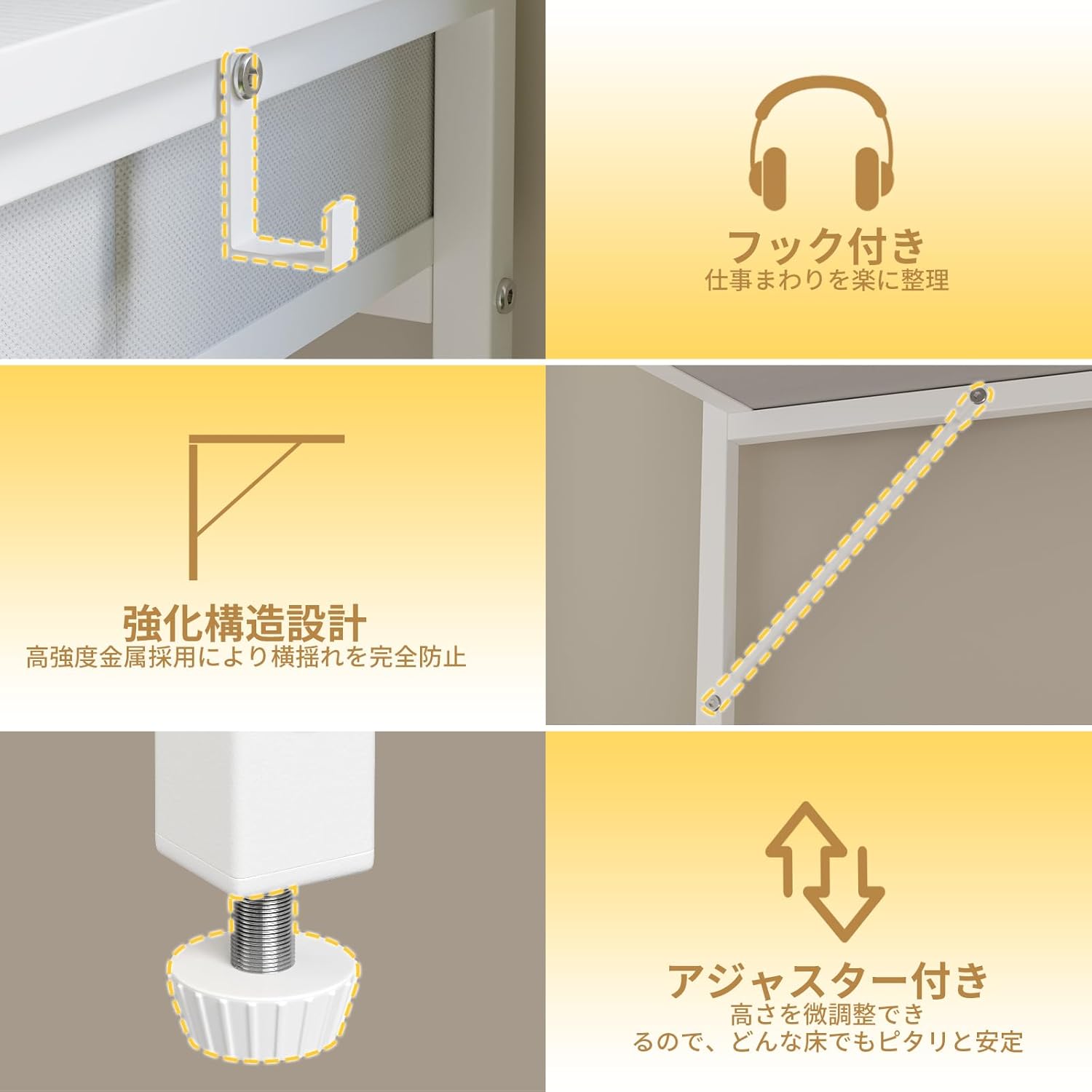 Pinmoco パソコンデスク 引き出し付き ゲーミングデスク LEDライト付き ワークデスク シンプル フック付き コンパクト 省スペース