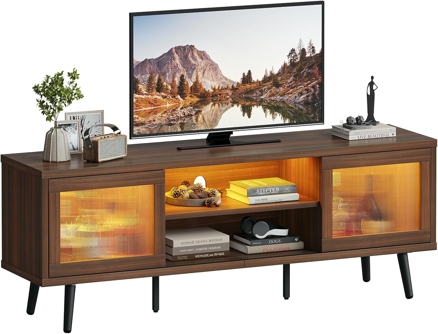Bestier テレビ台 テレビボード 40/50/55/65/75型対応tv台 リブ調 テレビラック AV機器収納対応 引き戸収納付き