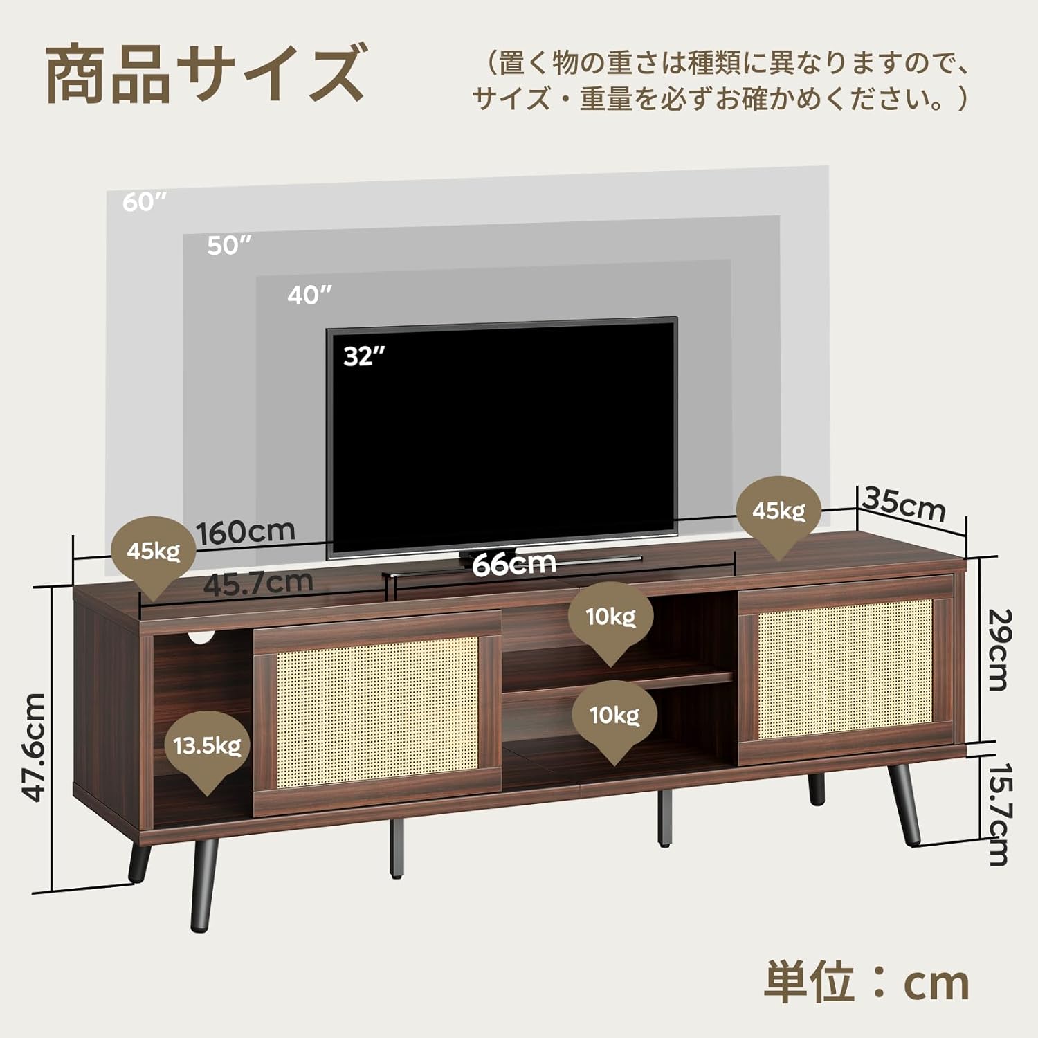 Bestier テレビ台 テレビボード 40/50/55/65/75型対応tv台 リブ調 テレビラック AV機器収納対応 引き戸収納付き