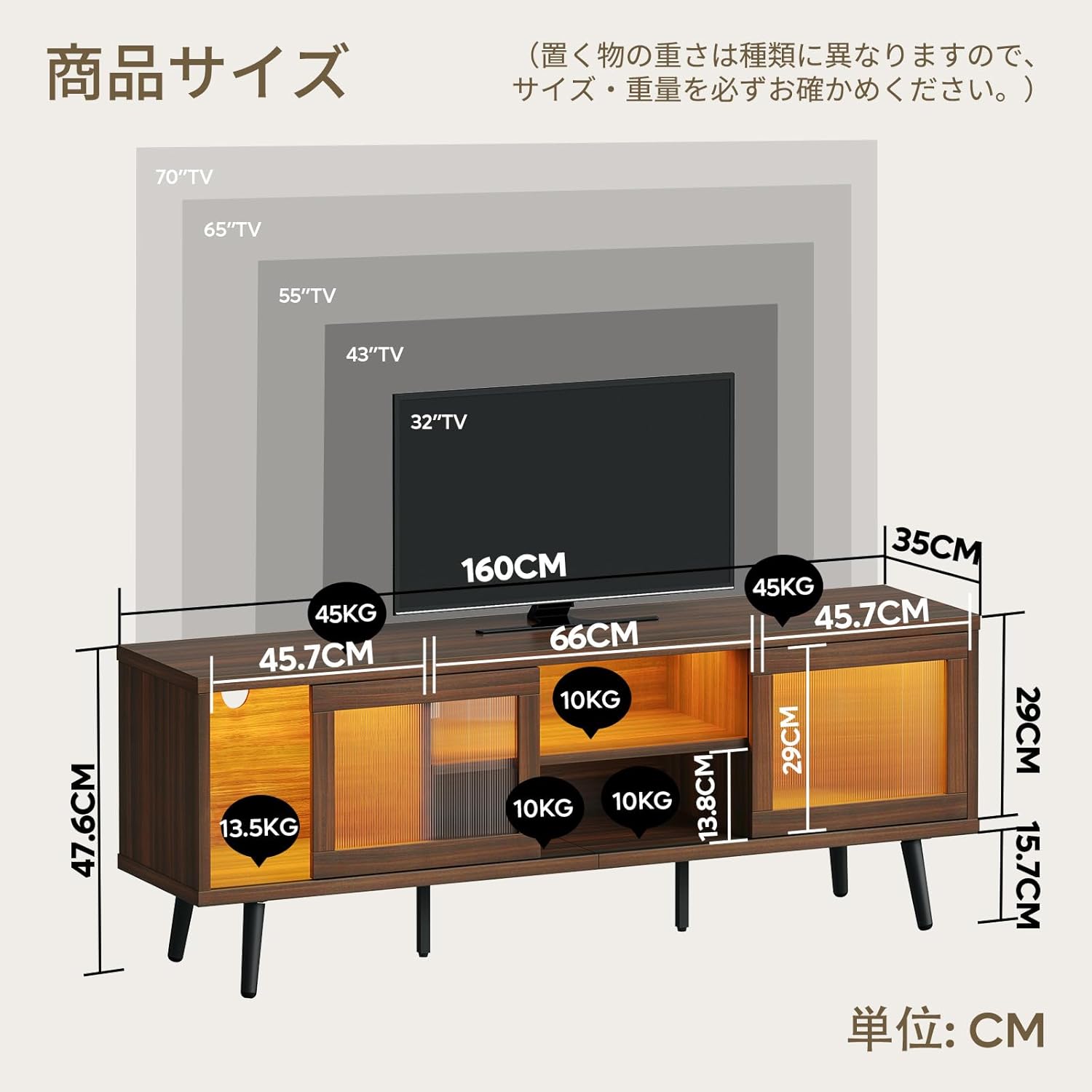 Bestier テレビ台 テレビボード 40/50/55/65/75型対応tv台 リブ調 テレビラック AV機器収納対応 引き戸収納付き