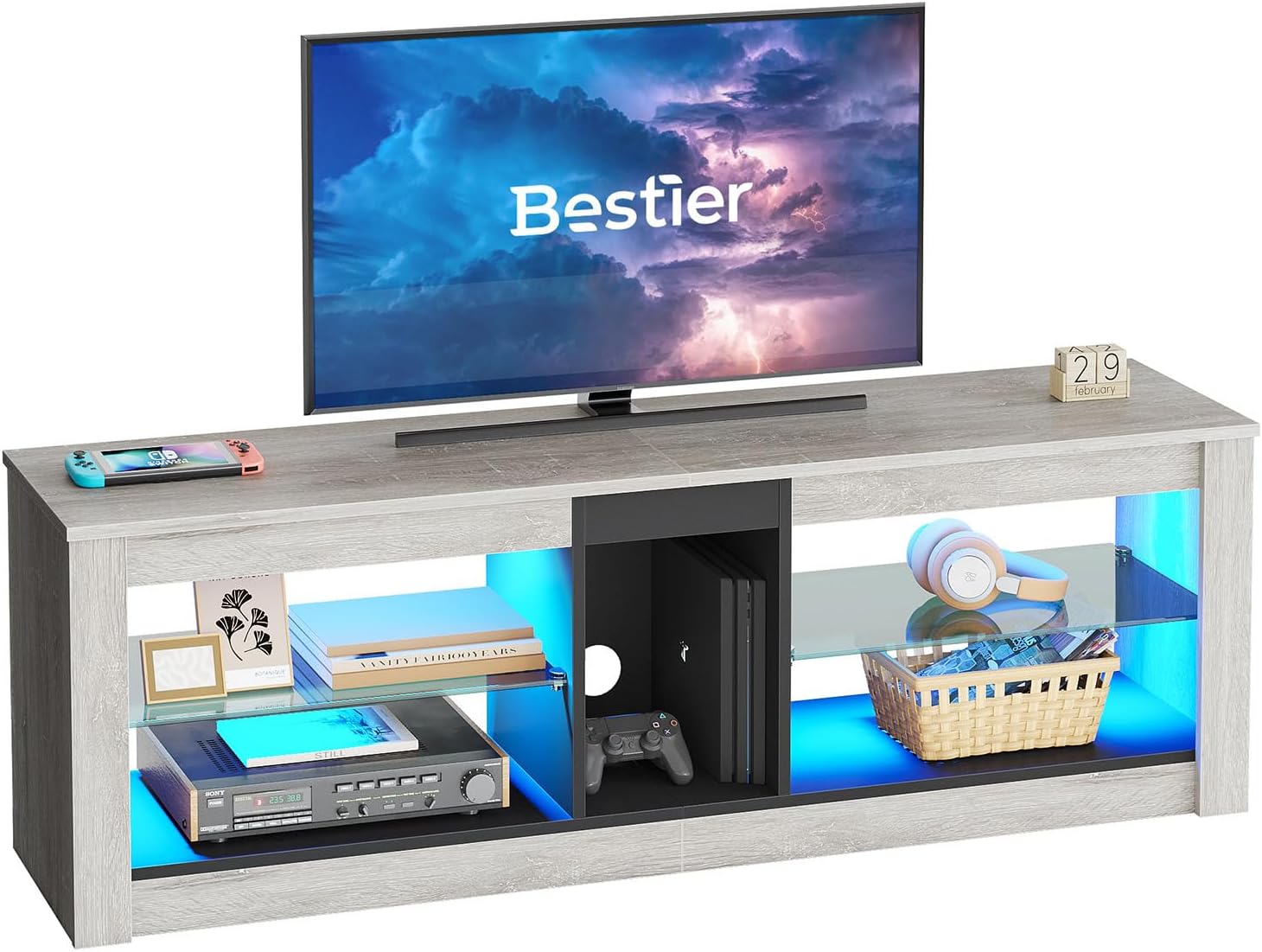 Bestier テレビ台 テレビボード  tv台 32~55型対応 収納棚付き ローボード ロータイプ  壁面テレビ台 テレビラック モダン