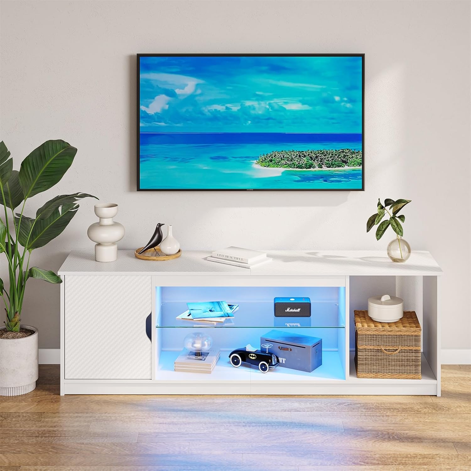 Bestier テレビ台 テレビボード PS5ゲーム機収納対応  32-65型対応のテレビラック AV機器対応 ガラス収納棚付き 扉付き