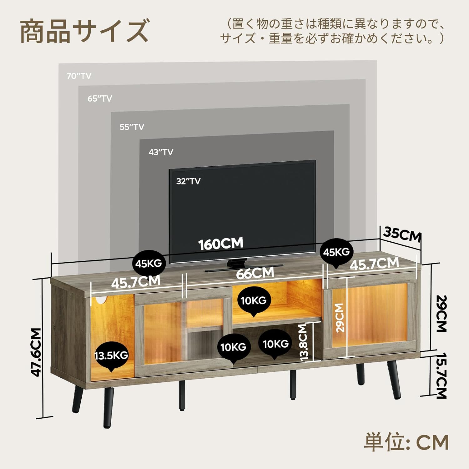 Bestier テレビ台 テレビボード 40/50/55/65/75型対応tv台 リブ調 テレビラック AV機器収納対応 引き戸収納付き