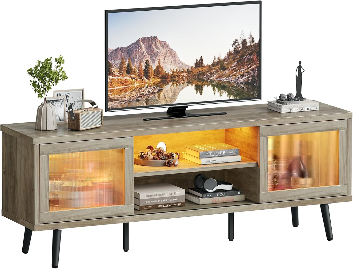 Bestier テレビ台 テレビボード 40/50/55/65/75型対応tv台 リブ調 テレビラック AV機器収納対応 引き戸収納付き