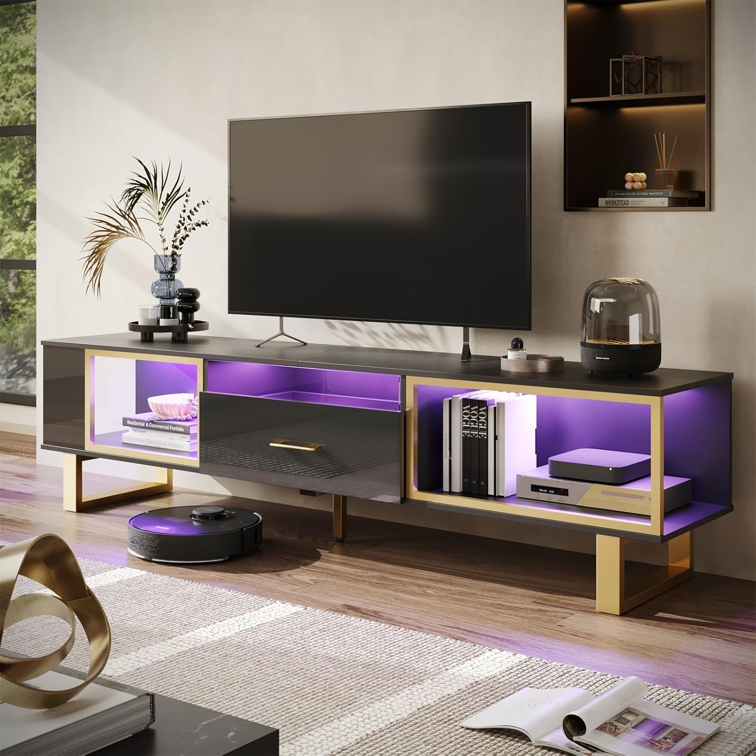 Bestier テレビ台 テレビボード TV台 55/65/70/75/80型対応 耐荷重127kg AV機器対応 鏡面仕様 引き出し付き