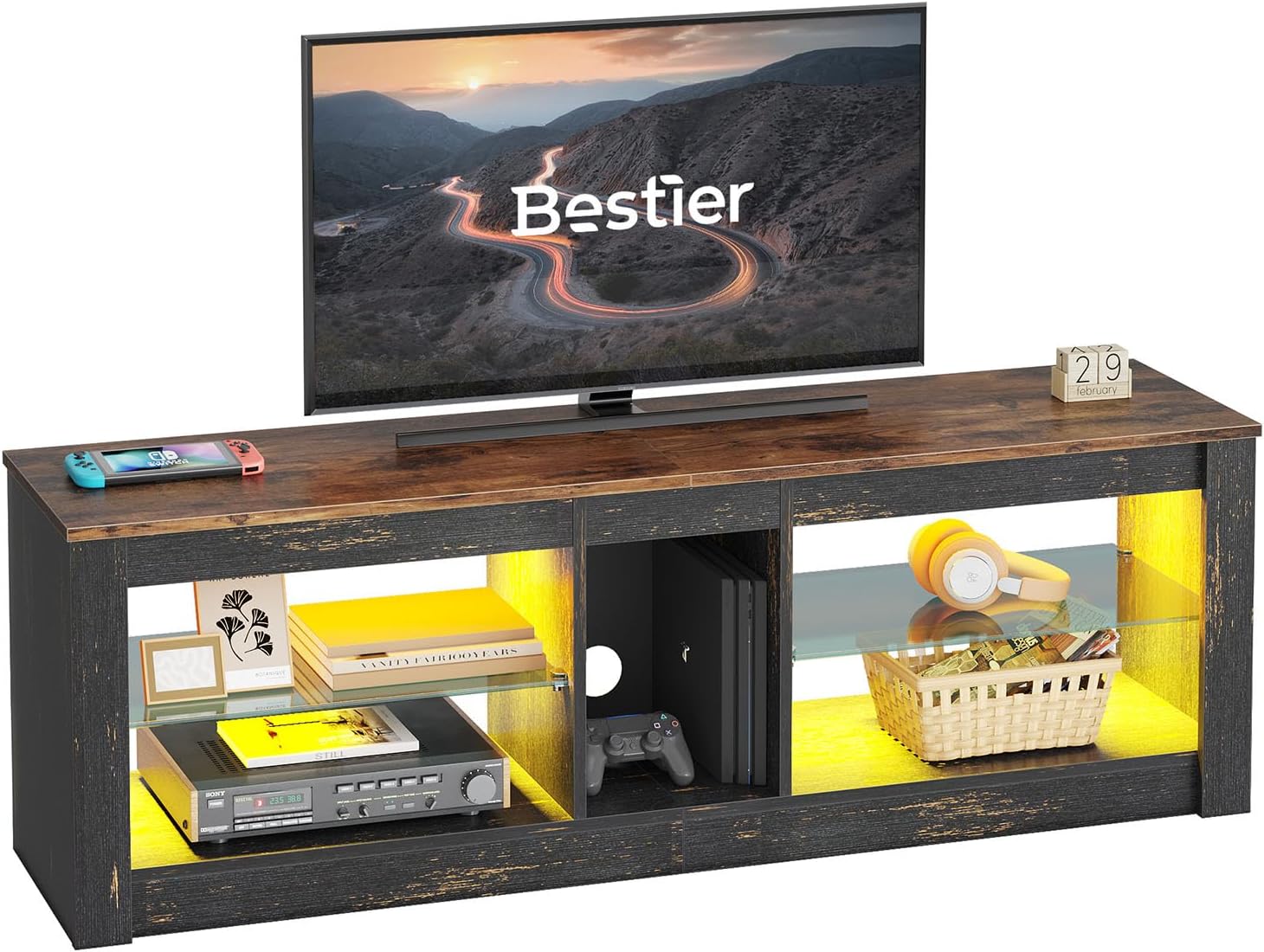 Bestier テレビ台 テレビボード  tv台 32~55型対応 収納棚付き ローボード ロータイプ  壁面テレビ台 テレビラック モダン