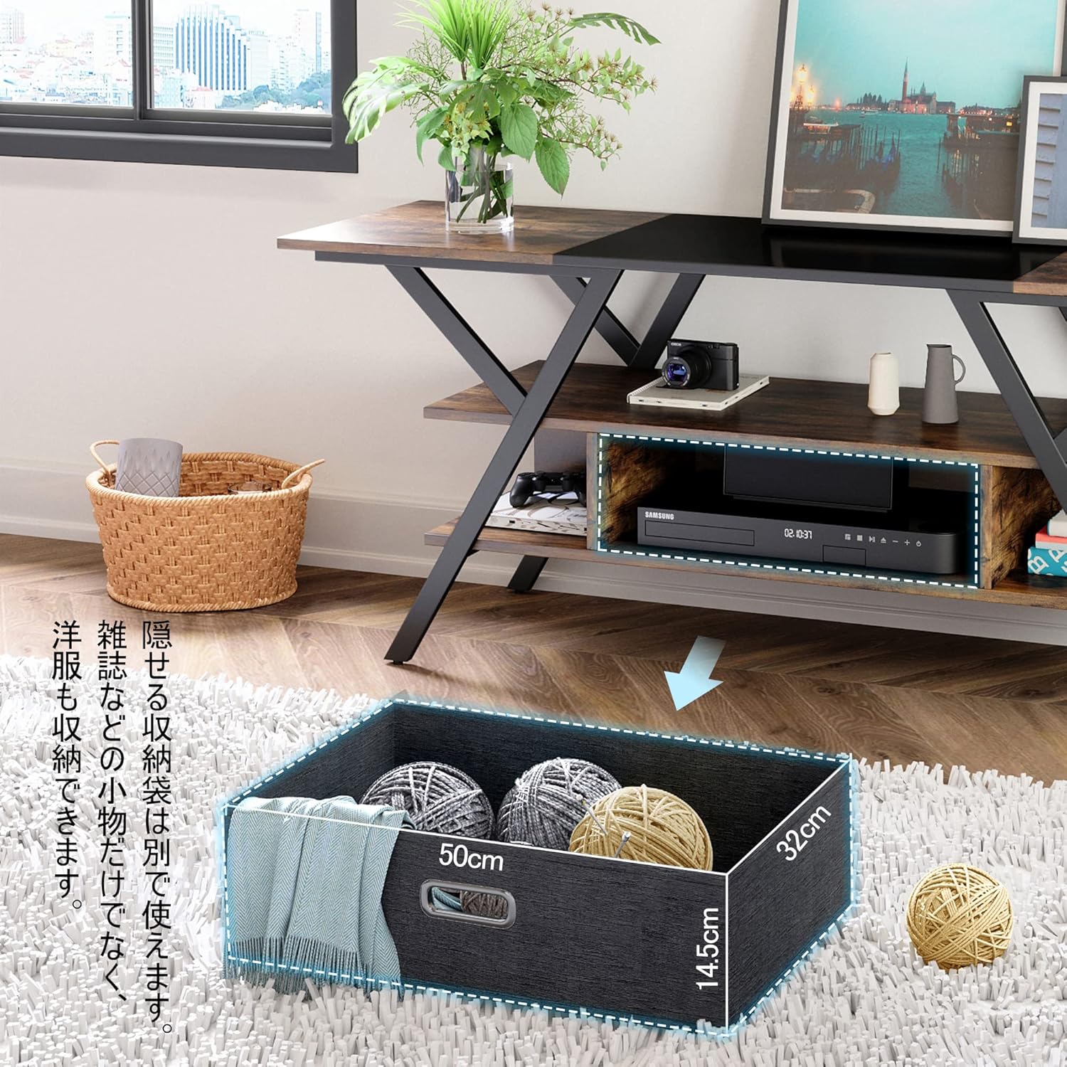 Bestier テレビ台 テレビボード スタンド テレビラック 32~65型対応 ローボード  ロータイプ  収納棚付き 隠す収納スペース