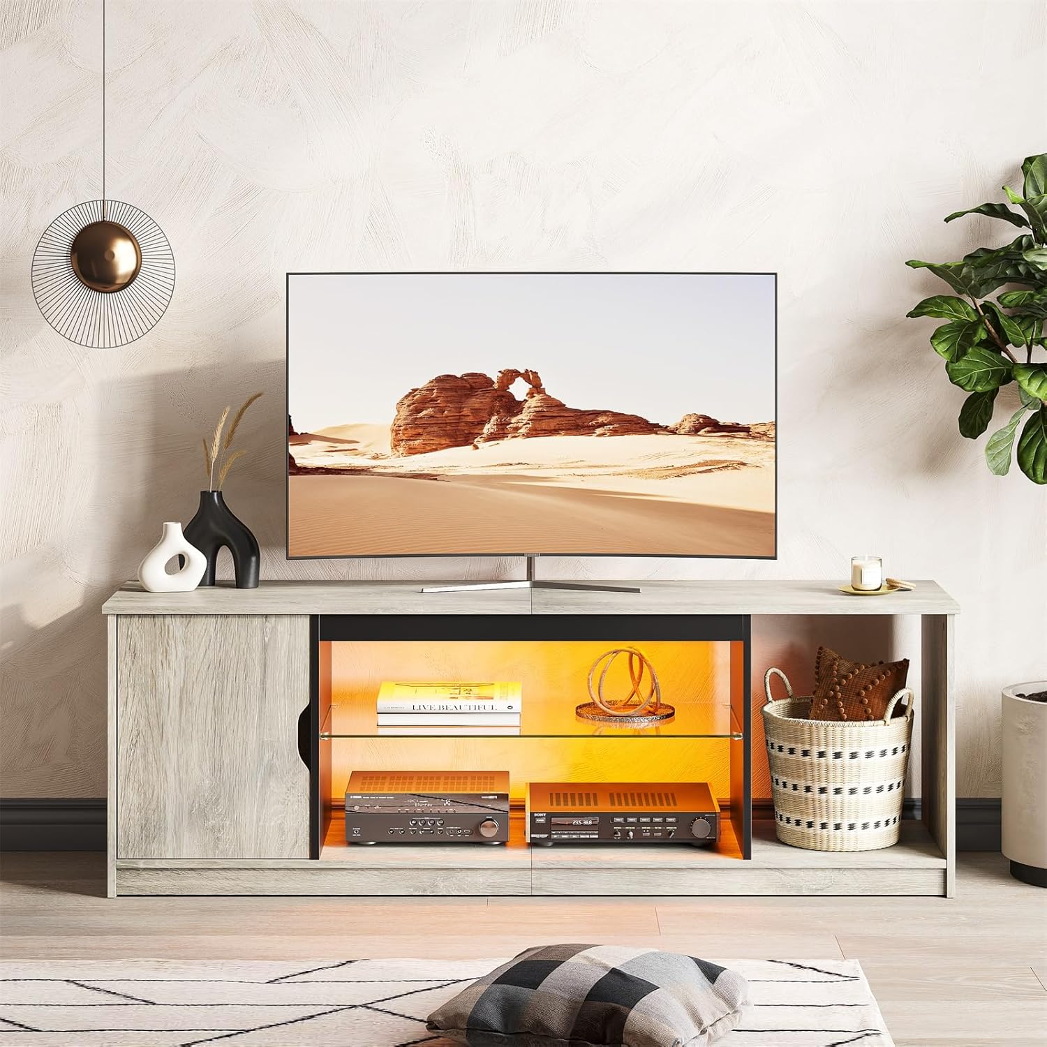 Bestier テレビ台 テレビボード PS5ゲーム機収納対応  32-65型対応のテレビラック AV機器対応 ガラス収納棚付き 扉付き