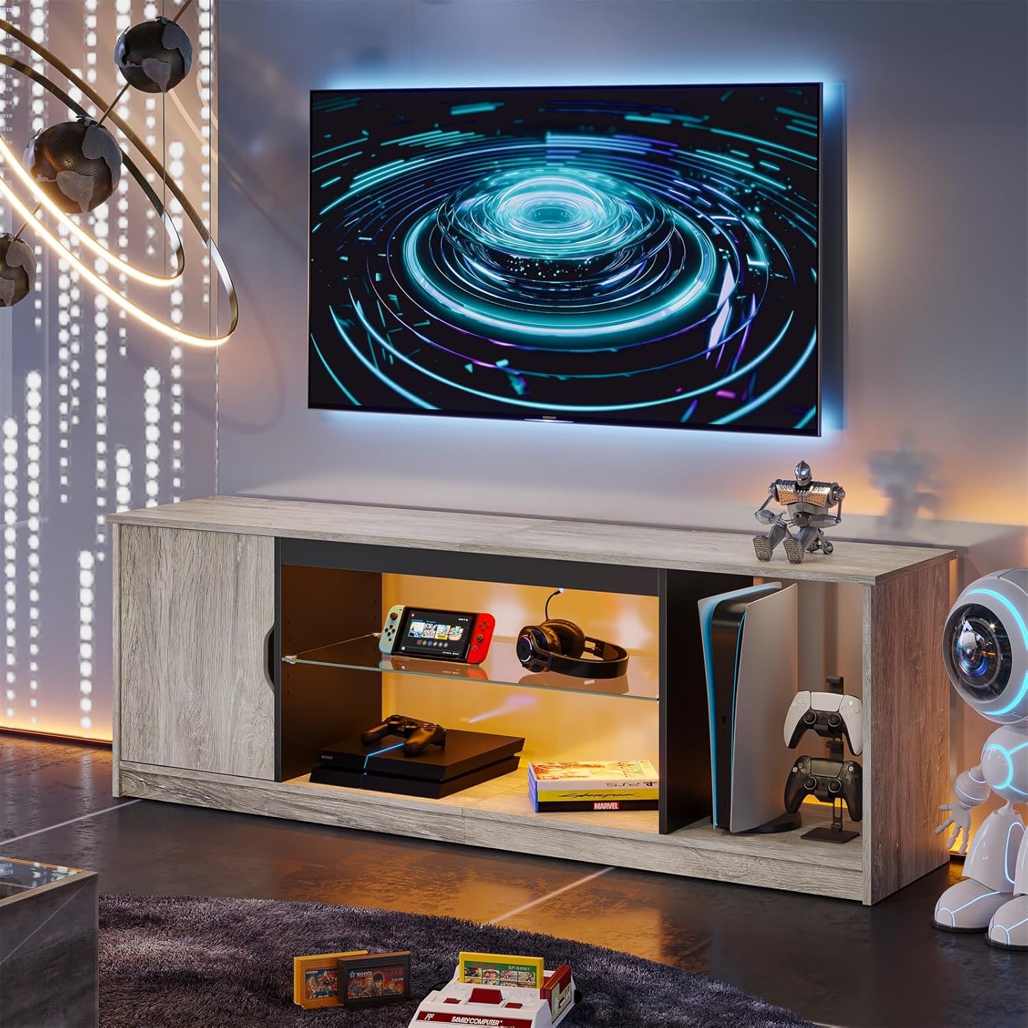 Bestier テレビ台 テレビボード PS5ゲーム機収納対応  32-65型対応のテレビラック AV機器対応 ガラス収納棚付き 扉付き