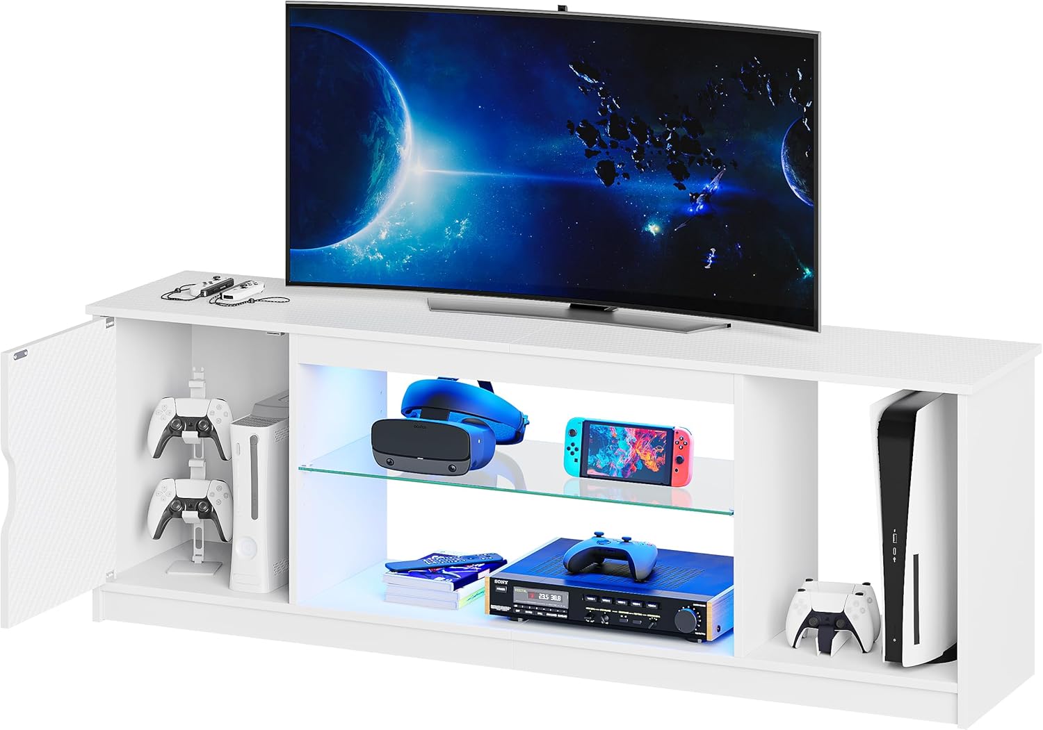 Bestier テレビ台 テレビボード PS5ゲーム機収納対応  32-65型対応のテレビラック AV機器対応 ガラス収納棚付き 扉付き
