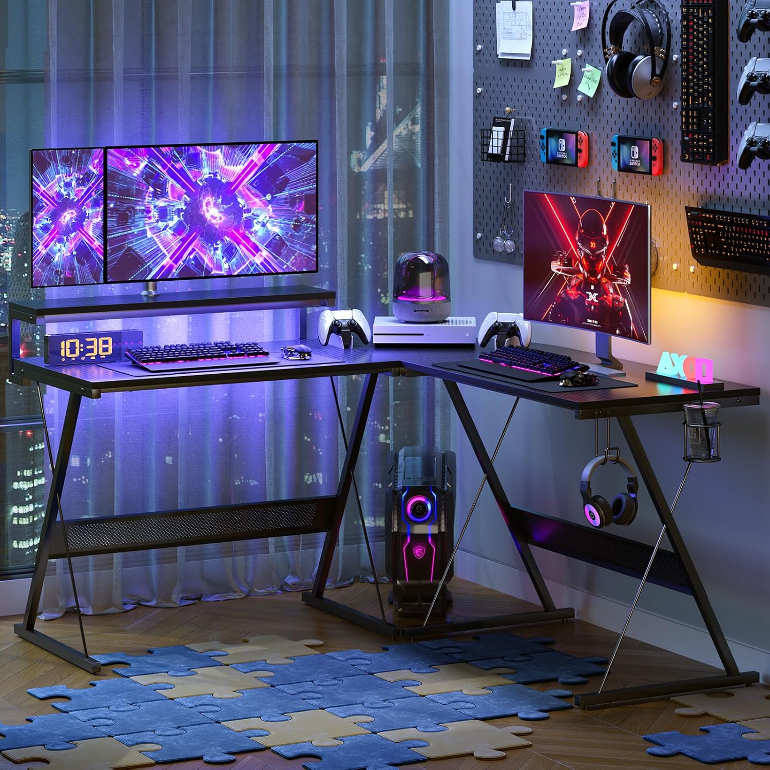 Bestier ゲーミングデスク l字 コンセント付き USB-C対応 パソコン