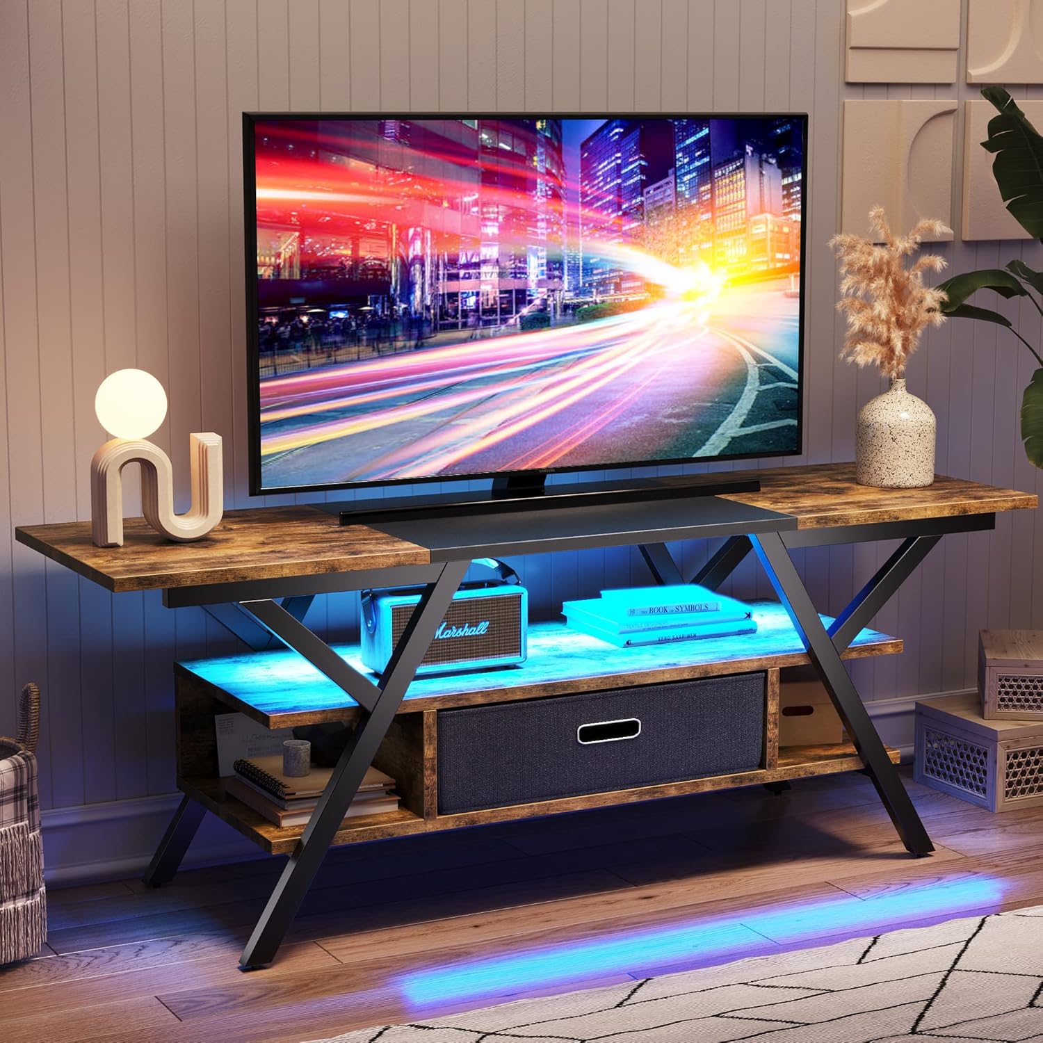 Bestier テレビ台 テレビボード スタンド テレビラック 32~65型対応 ローボード  ロータイプ  収納棚付き 隠す収納スペース