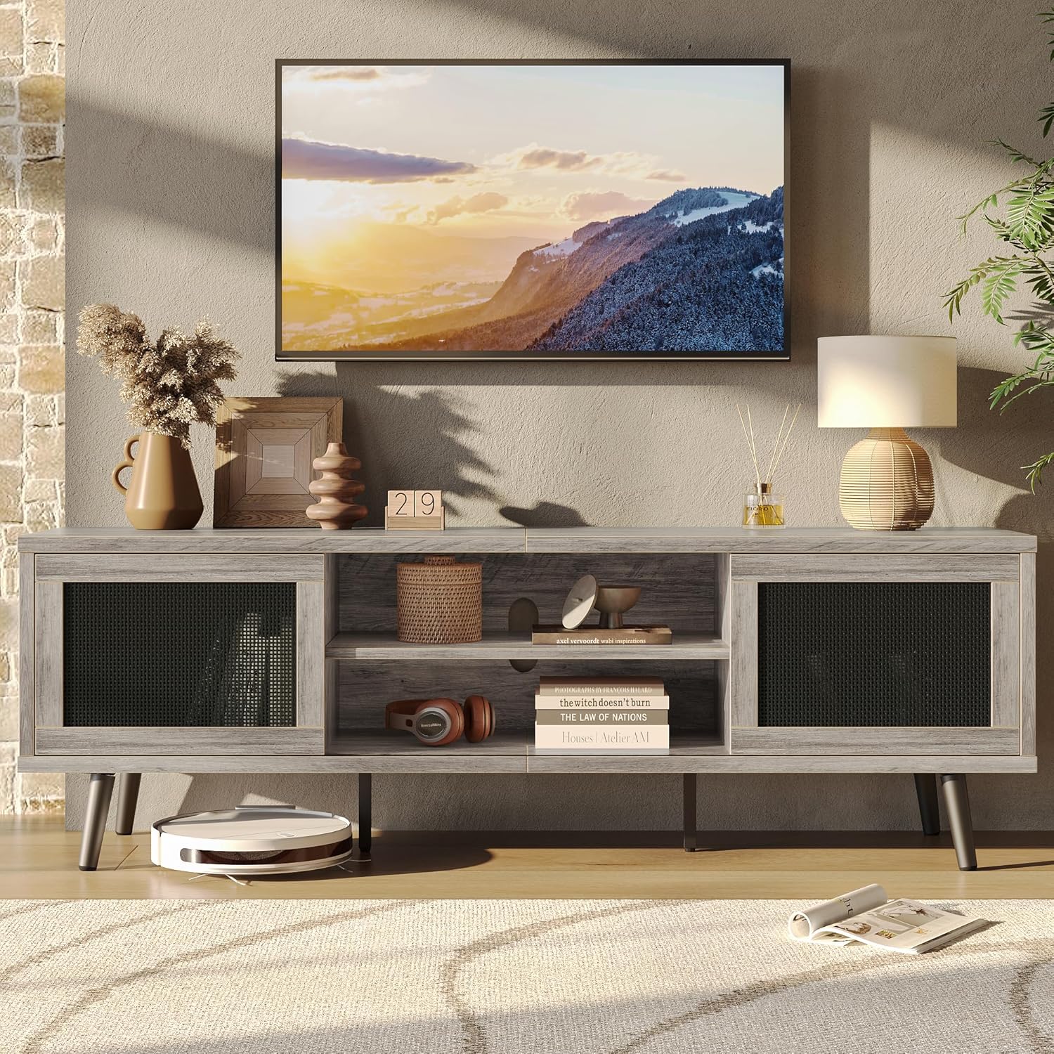 Bestier テレビ台 テレビボード 40/50/55/65/75型対応tv台 リブ調 テレビラック AV機器収納対応 引き戸収納付き