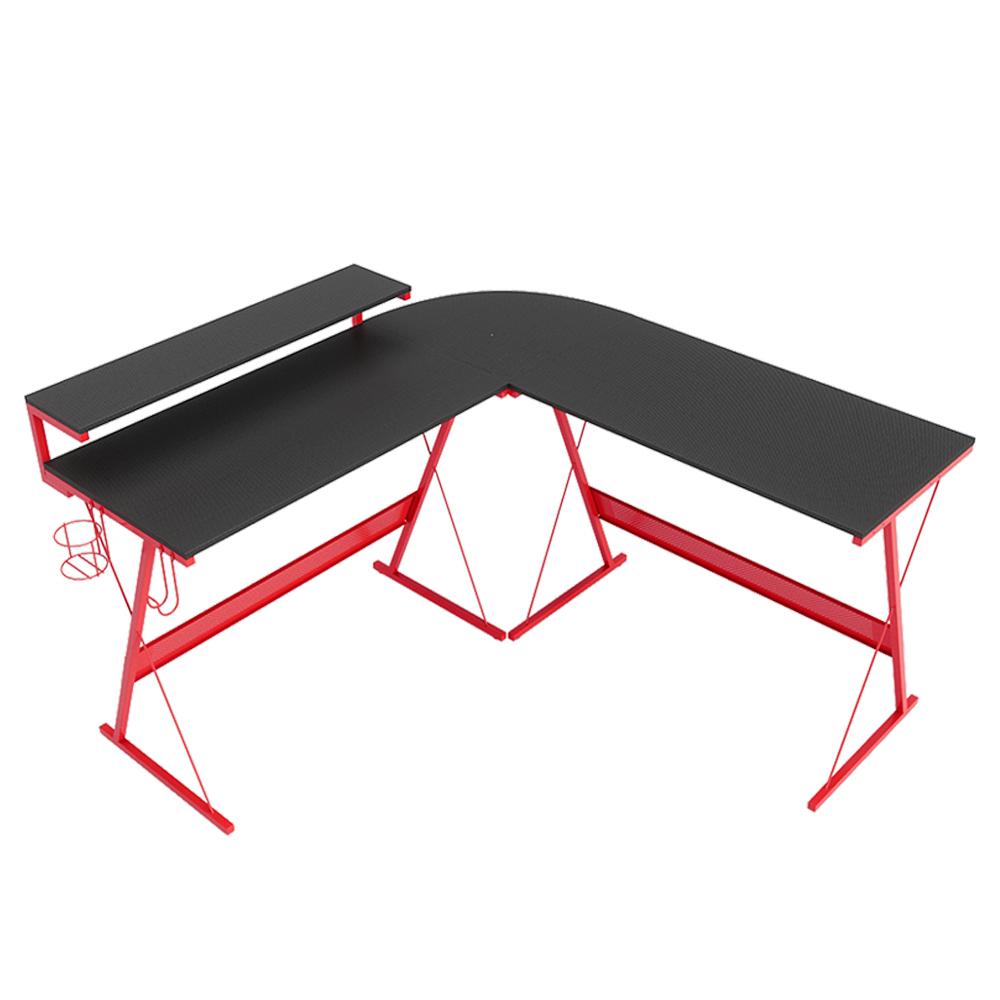 L-Shaped Gaming Desk with RGB LED Light Strip Desk Bestier M (50.8”x 50.8”x 36”) Red 